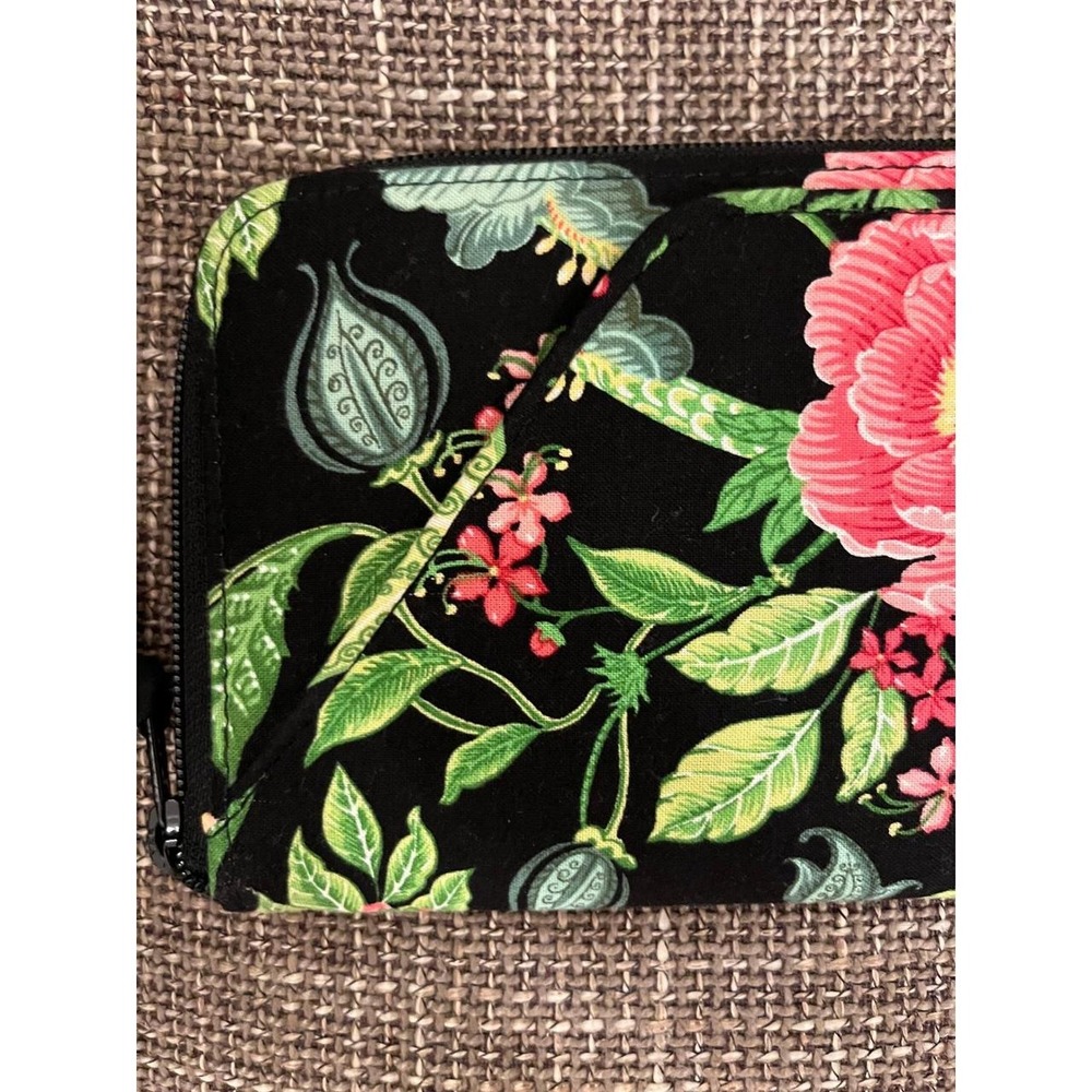 Vera Bradley Night and Day Floral Quilted Zip Around Accordion Wallet Black Pink - Picture 8 of 8